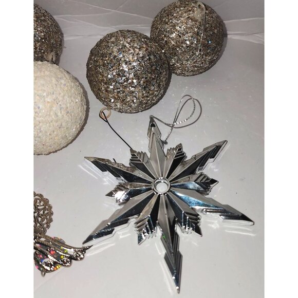 Set Of 12 Glittery Christmas Ornaments - Snowflakes Balls & Angel Decorations - Picture 2 of 16